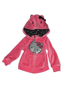 Sanrio Hello Kitty Pink Velour Sequin Zip Up Hoodie Size 18 Months